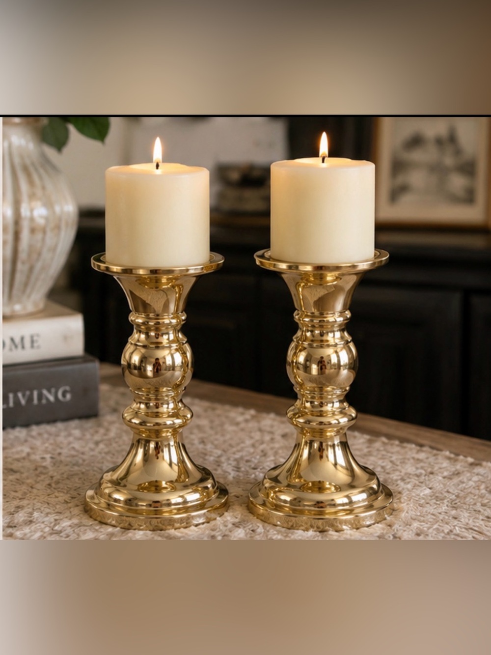 Gold Tone Metal Pedestals Candle Holders - Set of 2
